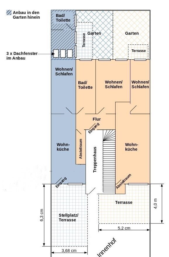 Der aktuelle Grundriss beider Wohnungen im EG